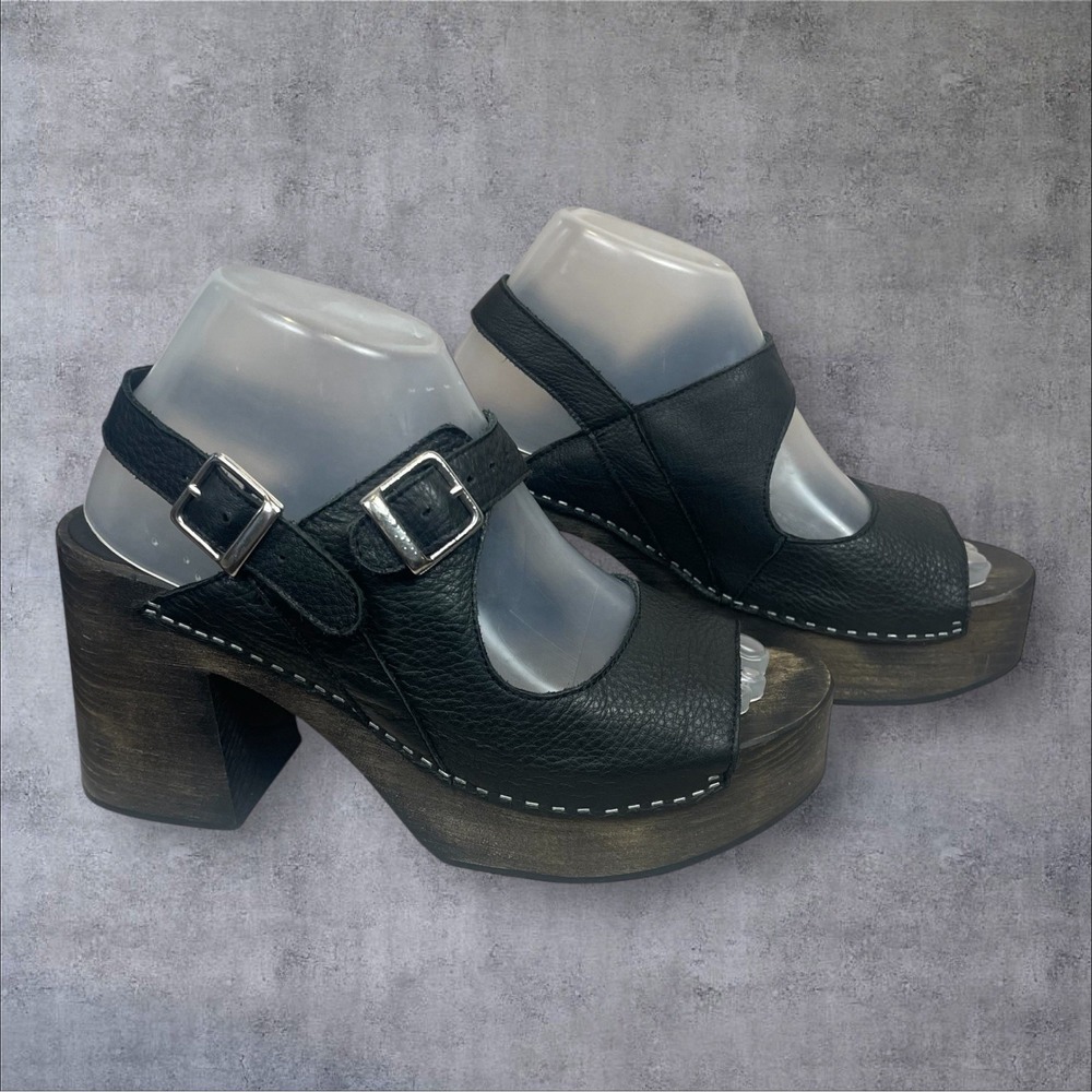 Free People Belem's Chunky Black Leather Platform Sandals Womens 39 US 8.5 Y2K